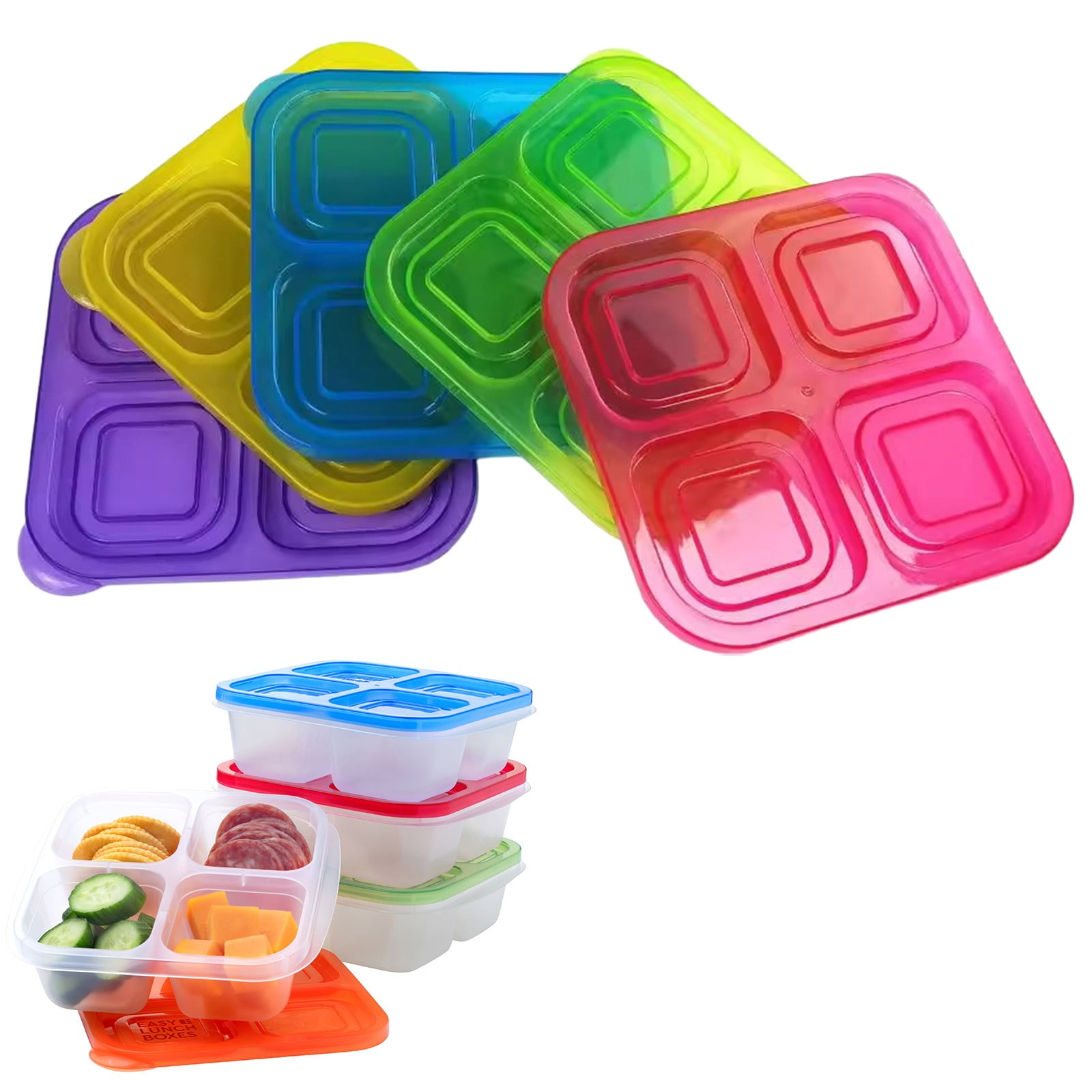 Lunchable Container, Clear Snack Containers, 4 Compartment Snack Boxes, Reusable Snack Containers with Lids, Lunch Bento Box Meal Prep Containers, Easy to Carry (Color Random)