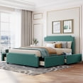 thumbnail image 2 of uhomepro Storage Upholstered Platform Bed Queen Size with Nail Trim Headboard, 4 Storage Drawers, Wood Slats Support, Mattress Foundation No Box Spring Required, Green, 2 of 12