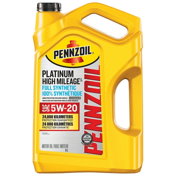 Huile pour moteur à essence Pennzoil Platinum Kilométrage élevé 100 % synthétique 5W-20, 5 litres