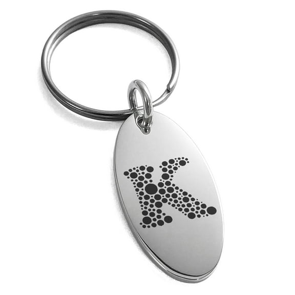 Tioneer Stainless Steel Letter K Initial Dotted Monogram Engraved Small Oval Charm Keychain Keyring