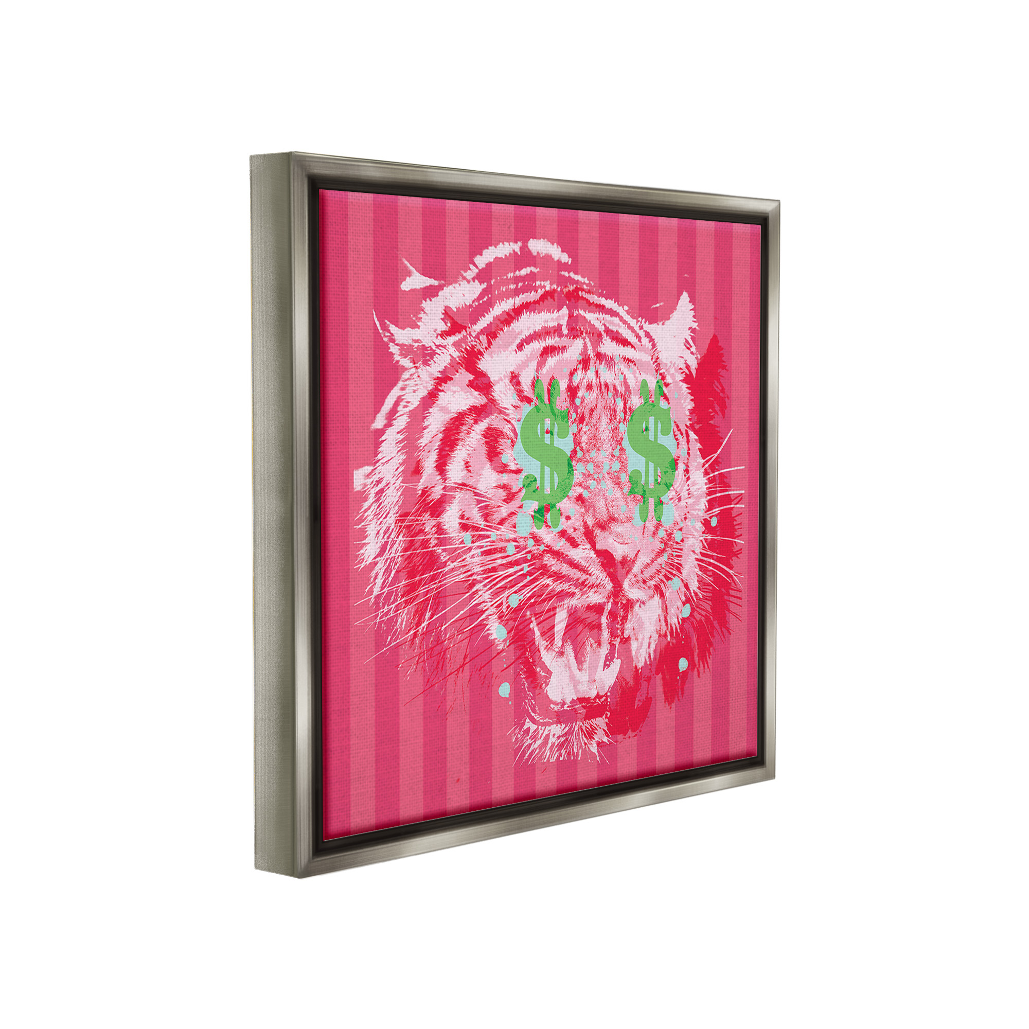 Stupell Industries Tiger with Dollar Symbol Animals & Insects Painting Gray Floater Framed Canvas Art Print Wall Art, 18 x 18
