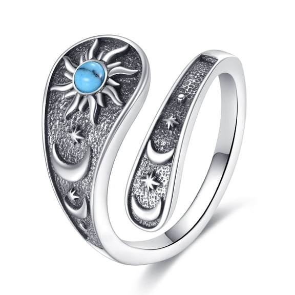 Sun and Moon Ring 925 Sterling Silver Spoon Ring Adjustable Vintage Jewelry Gifts for Women