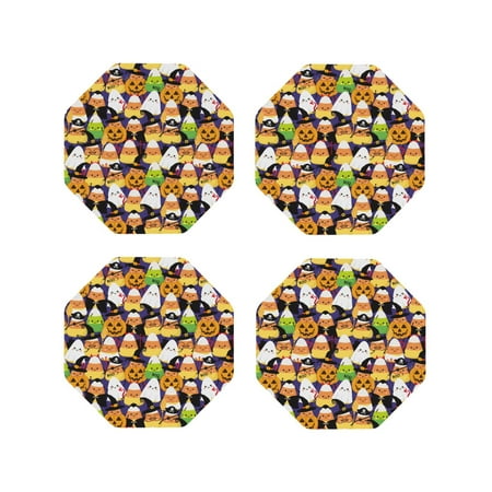 

Fuzoiu Halloween1 Print Leather Coasters Set Drink Coasters Set of 4 for Tabletop Protection Durable PVC Coasters Home Décor and Housewarming Gift-Octagon