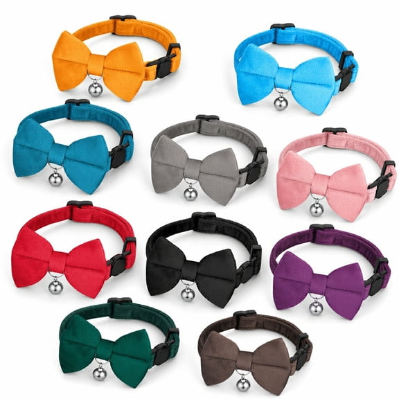BlinkLLX 10 Pcs Adjustable Cat Bowtie Collars with Bell & Safety Buckle