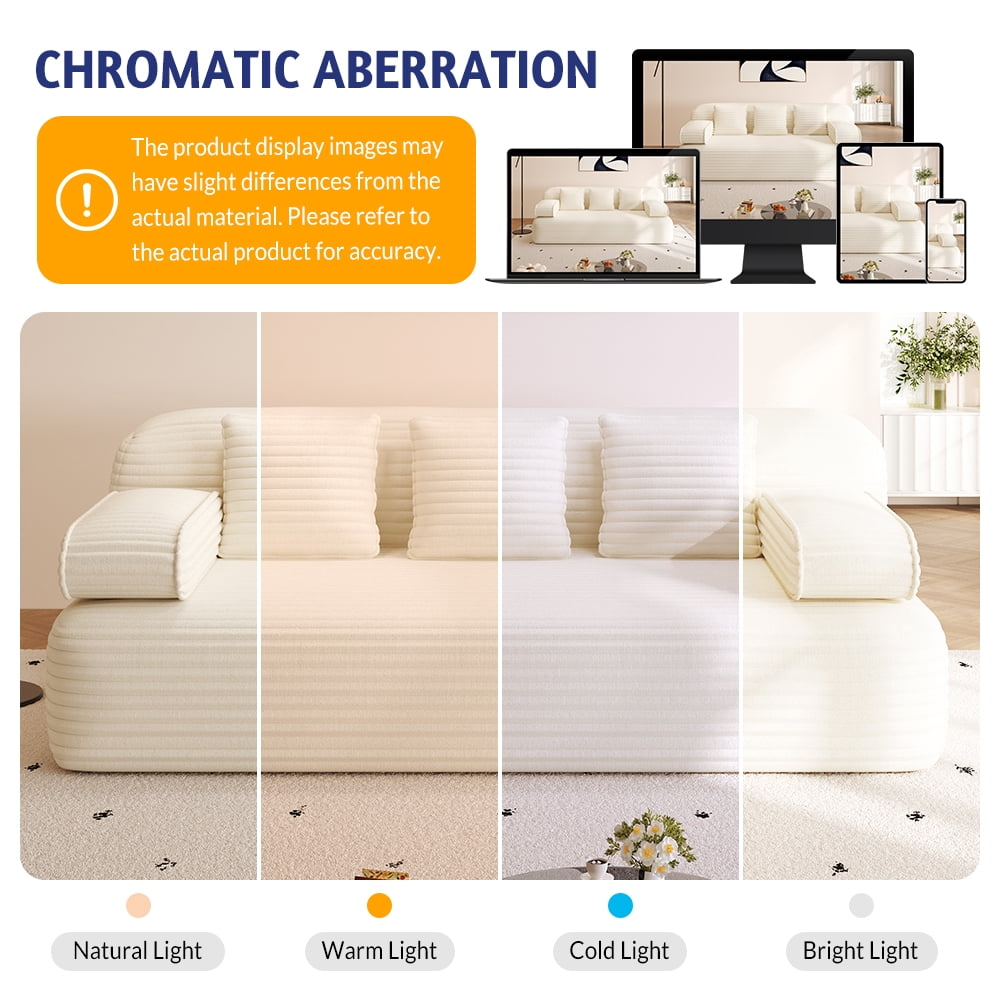 Miniyam 78.7" Sleeper Sofa Bed, Convertible Corduroy Floor Couch, No Assembly, 3 Pillows, Beige