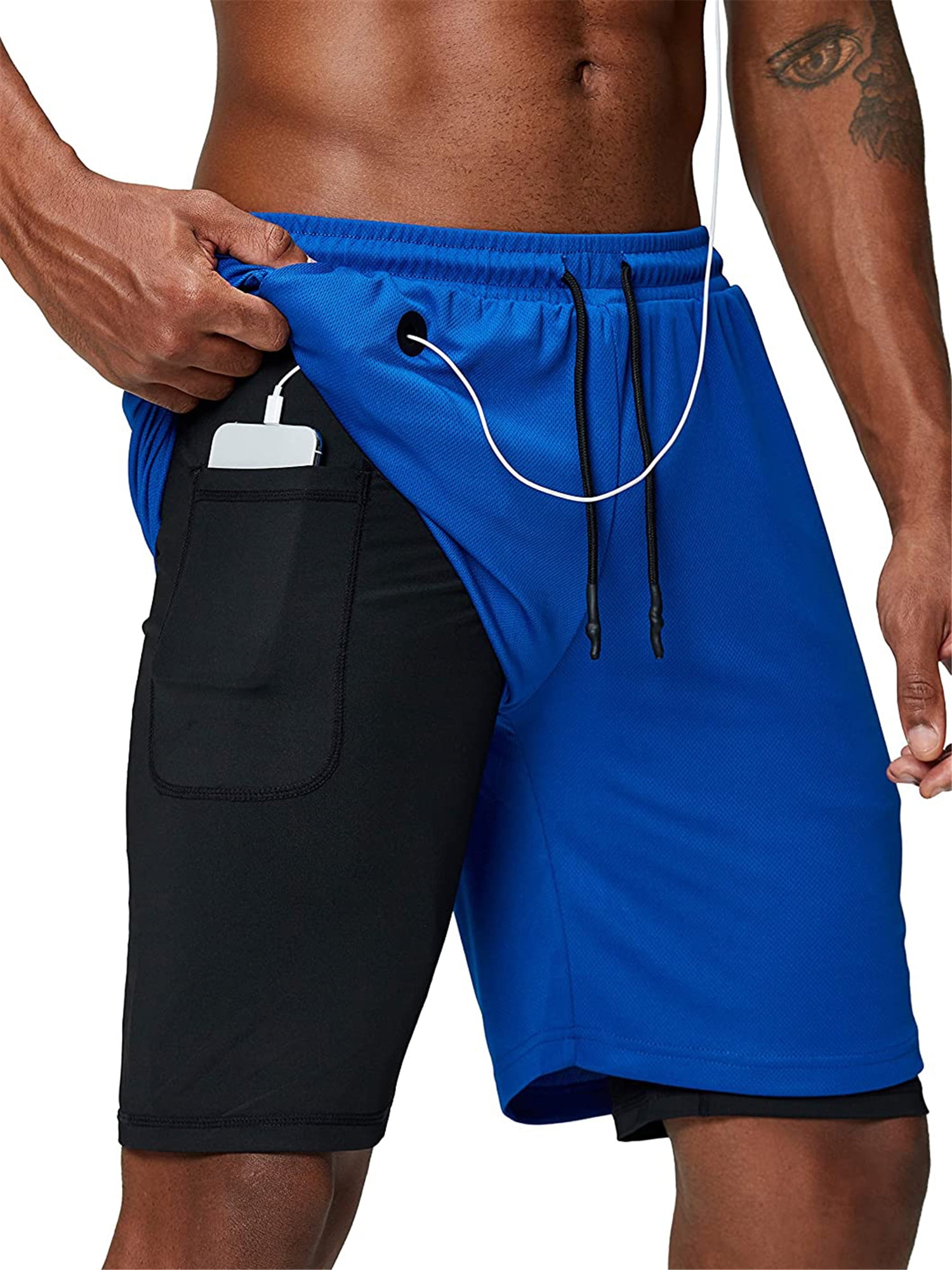 Aunavey Men S 2 In 1 Running Shorts Gym Workout Quick Dry Mens Shorts With Phone Pocket