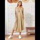 thumbnail image 5 of Vestido Informal Holgado de Cuello Redondo y Larga para Mujer, con Bolsillos Inclinados y Dobladillo Curvo. Caqui XXL, 5 of 9