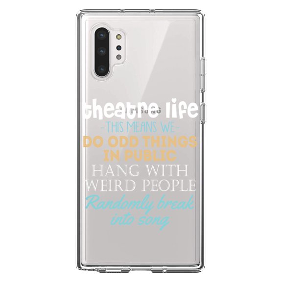 DistinctInk Clear Shockproof Hybrid Case for Galaxy Note 10 PLUS (6.8" Screen) - TPU Bumper Acrylic Back Tempered Glass Screen Protector - Theatre Life - Odd Things in Public