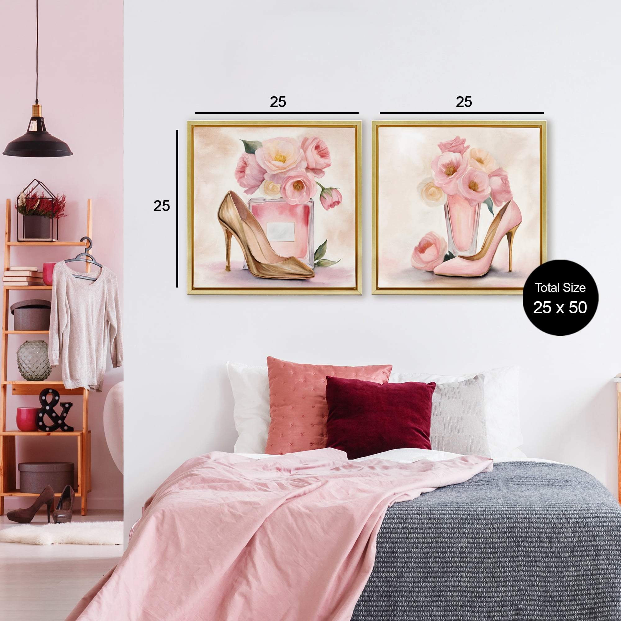 Stupell Industries Blush Pink Beauty 2 Piece Gold Framed Floater Canvas Set, design by Kim Allen