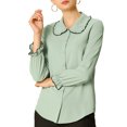 thumbnail image 2 of INSPIRE CHIC Women's Sweet Ruffle Peter Pan Collar Button Up Work Shirts, 2 of 7