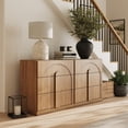 thumbnail image 5 of BELLEZE Sideboard Cabinet with 3 Drawers, Set of 2 Modern Wood Buffet Cabinet with Arc Design, Large Fluted Sideboard with Storage for Dining Room Living Room Entryway, Camel, 5 of 7