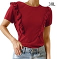 thumbnail image 3 of Qarigey Camiseta de mujer con volantes de Color sólido Casual suelta Linda blusa para niñas fiesta escolar verano Top elegante ropa de moda Prendas para la parte del cuerpo Vino rojo 3XL Qarigey AP010896-18, 3 of 5