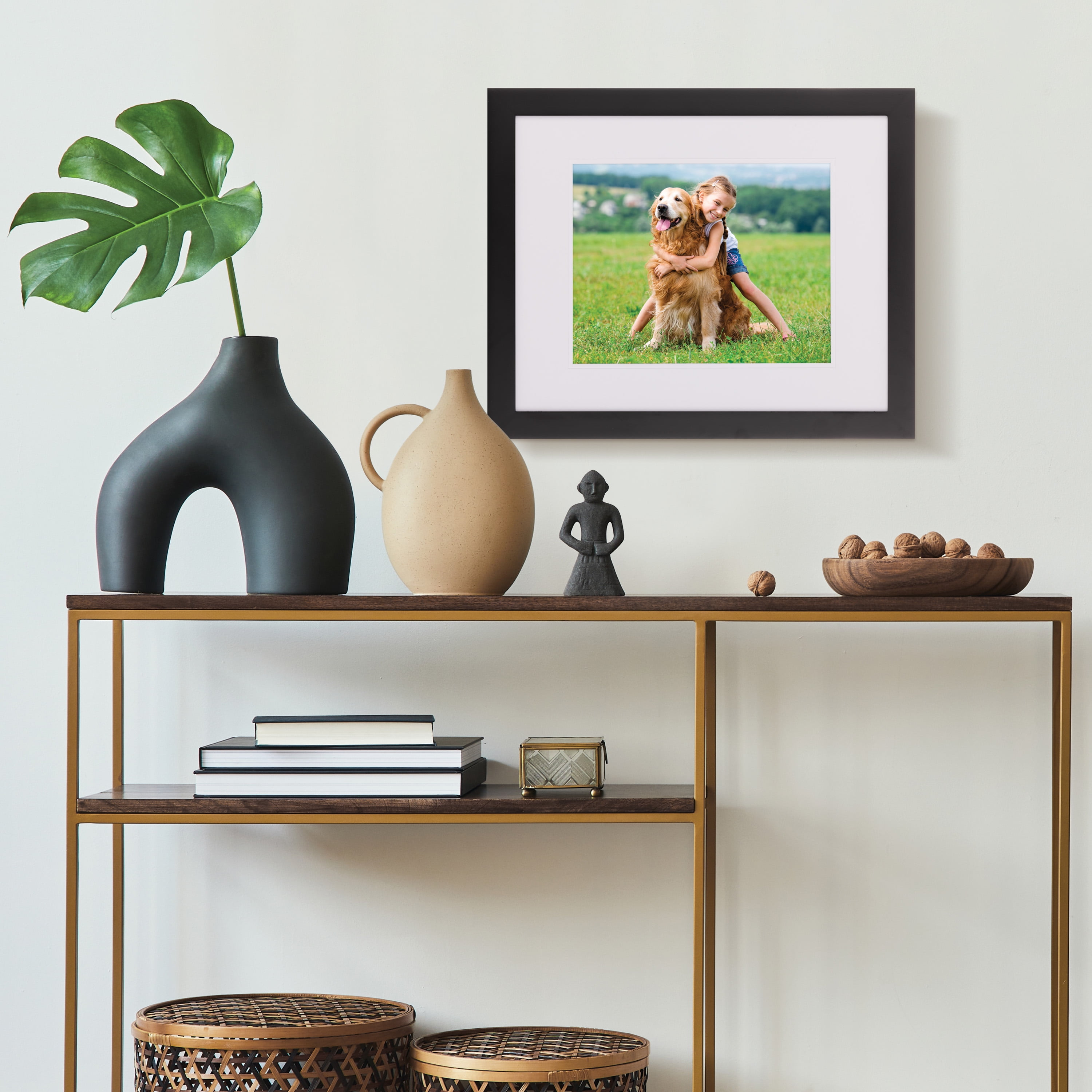 Gallery Solutions 16"x20" Wall Picture Frame, Double White Mat for 11"x14" Image - Black