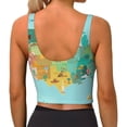 thumbnail image 3 of Haiem USA Tourist Map Pattern Womens Sports Bra - U Neck Padded Low Impact Yoga Bra Workout Crop Top Gym Moisture-Wicking Workout Vest -XX-Large, 3 of 9