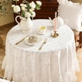 thumbnail image 6 of Vintage Ruffle Tablecloth for Round Tables, Farmhouse Embroidered Cotton White Lace Table Cloth Cover Decor for Dining Room Wedding Banquet Thanksgiving Christmas, Dimaeter 59", 6 of 8