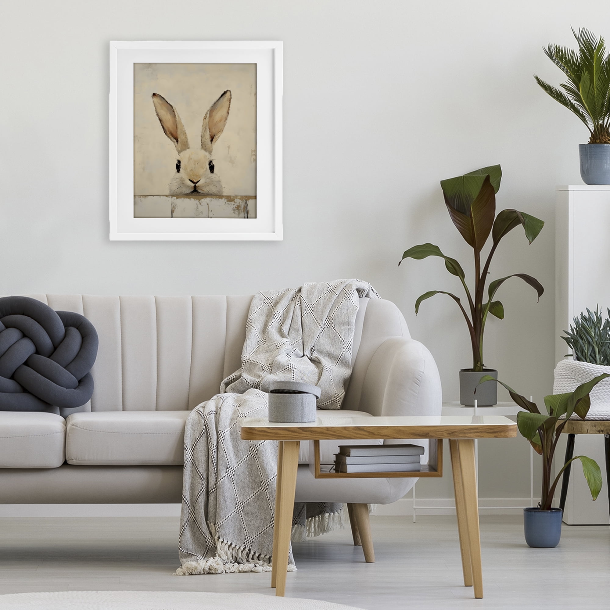 Stupell Industries Peeking Bunny in Soft Neutrals White Framed Print Under Glass, design by LSR Design Studio