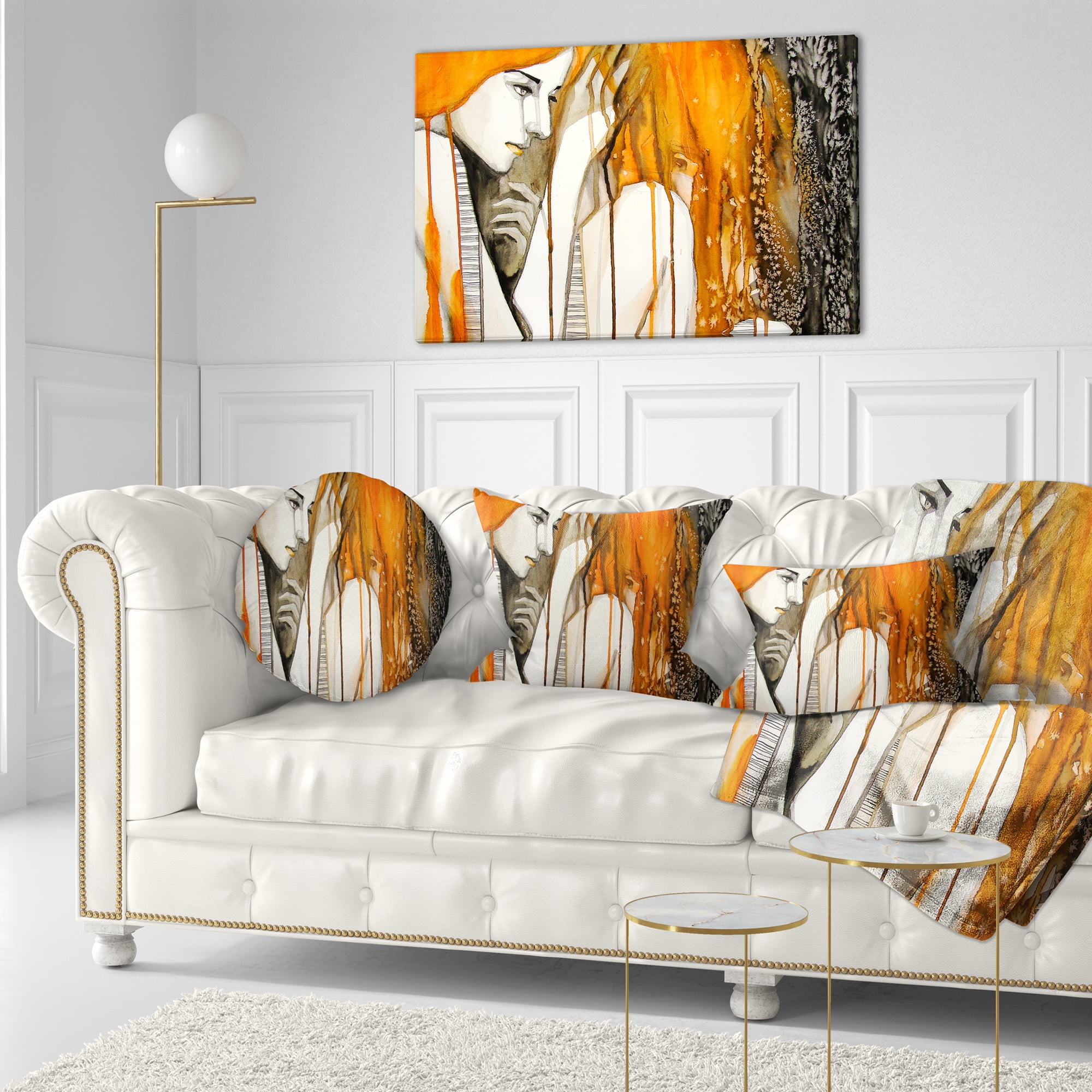 Designart Thoughtful Girl Illustration - Portrait Throw Pillow - 12x20