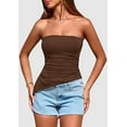 thumbnail image 6 of PRETTYGARDEN Womens Summer Tube Tops Trendy Strapless Ruched Going Out Tops Outfits Asymmetrical Bandeau Shirts, 6 of 8