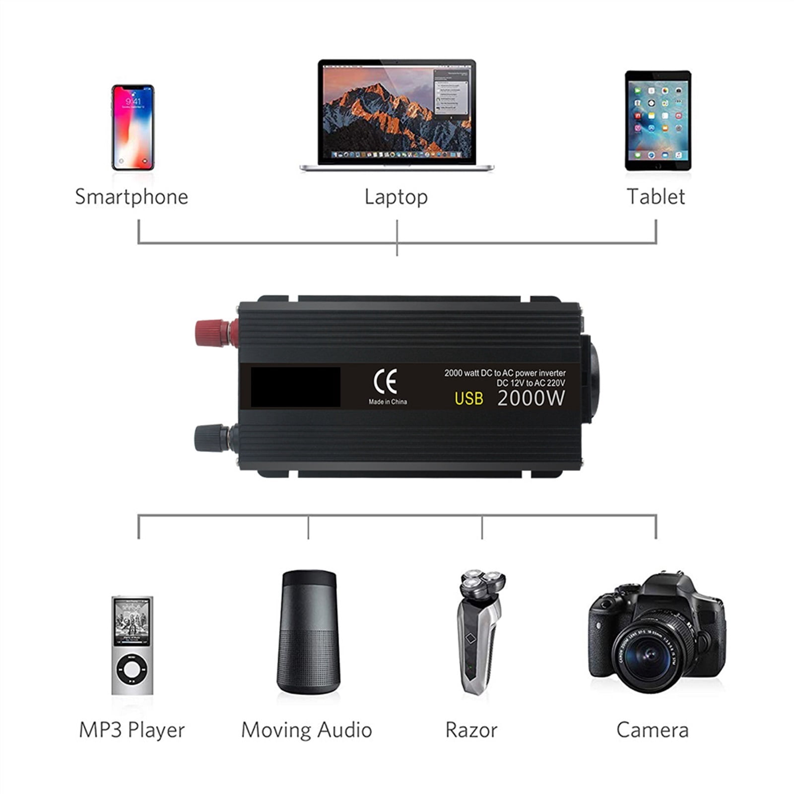 Car Inverter 12V 220 Power 500W/1500W/2000W Converter 2 USB Socket 12 Volts Auto Inversor Transformer Solar