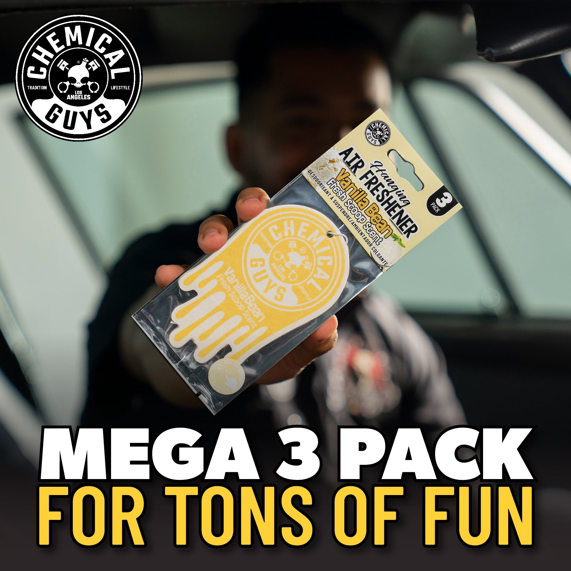 (3 pack) Chemical Guys Hanging Vanilla Bean Fresh Scoop Scent Air Freshener