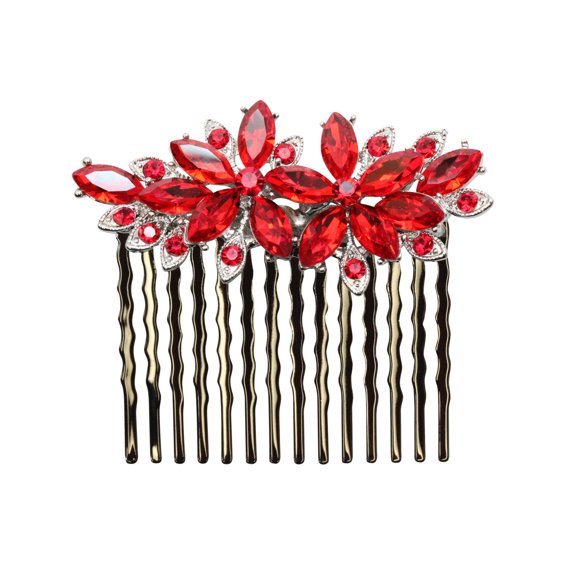 Faship Gorgeous Red Rhinestone Crystal Floral Hair Comb