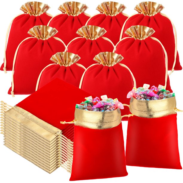 Bolsas de regalo de terciopelo Frienda, 30 unidades, 15 x 12 cm, con cordón rojo