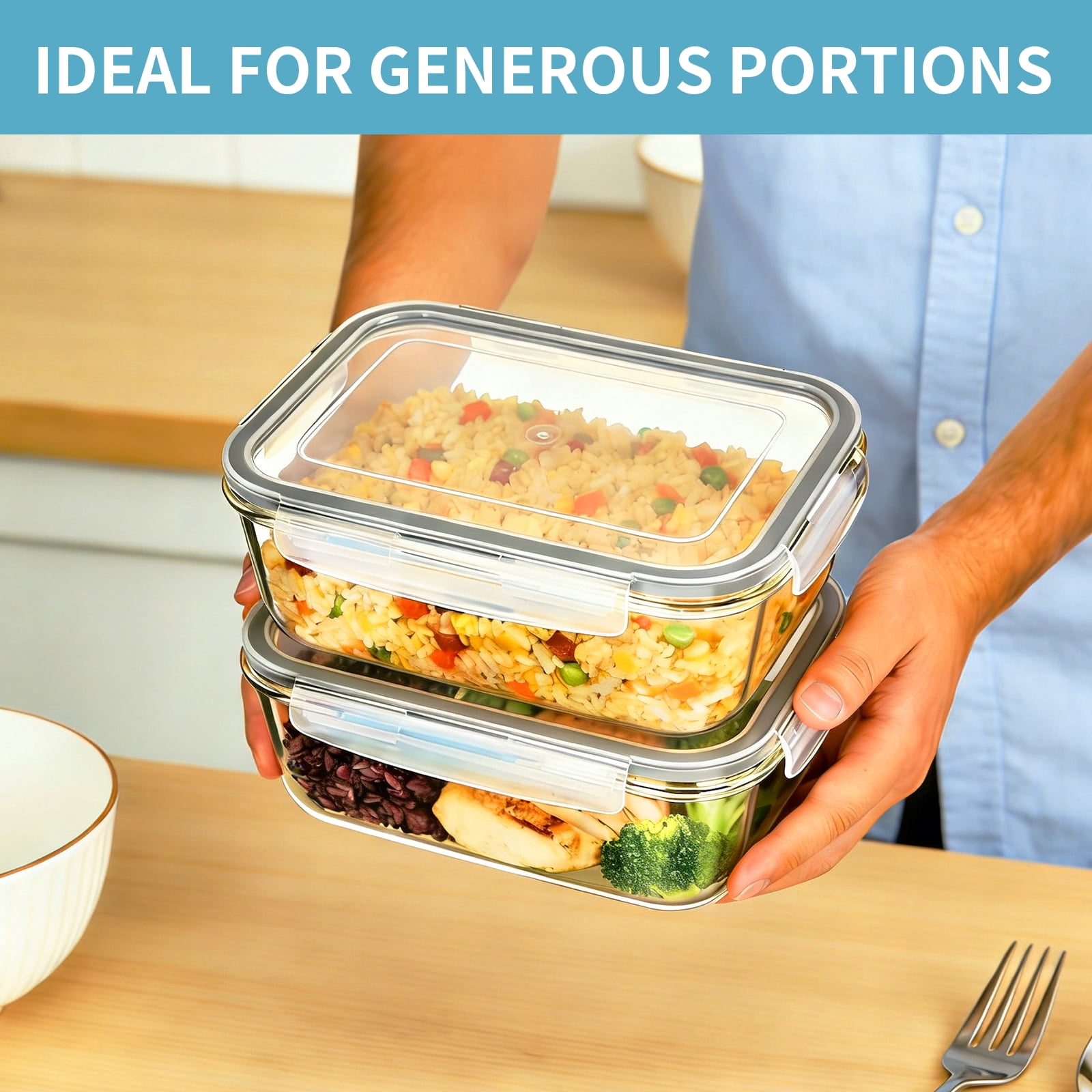 stusgo Large 63 Oz Glass Food Storage Containers with Lids, 4 Pcs Set(2 Baking Containers + 2 Locking Lids)BPA Free, Leak Proof, Microwave/Oven Safe – For Vegetables, Fruits