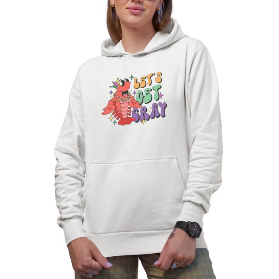 Let's Get Cray with a Crawfish or Crayfish Art Merch Gift, White Hooded Sweatshirt or Hoodie, Small