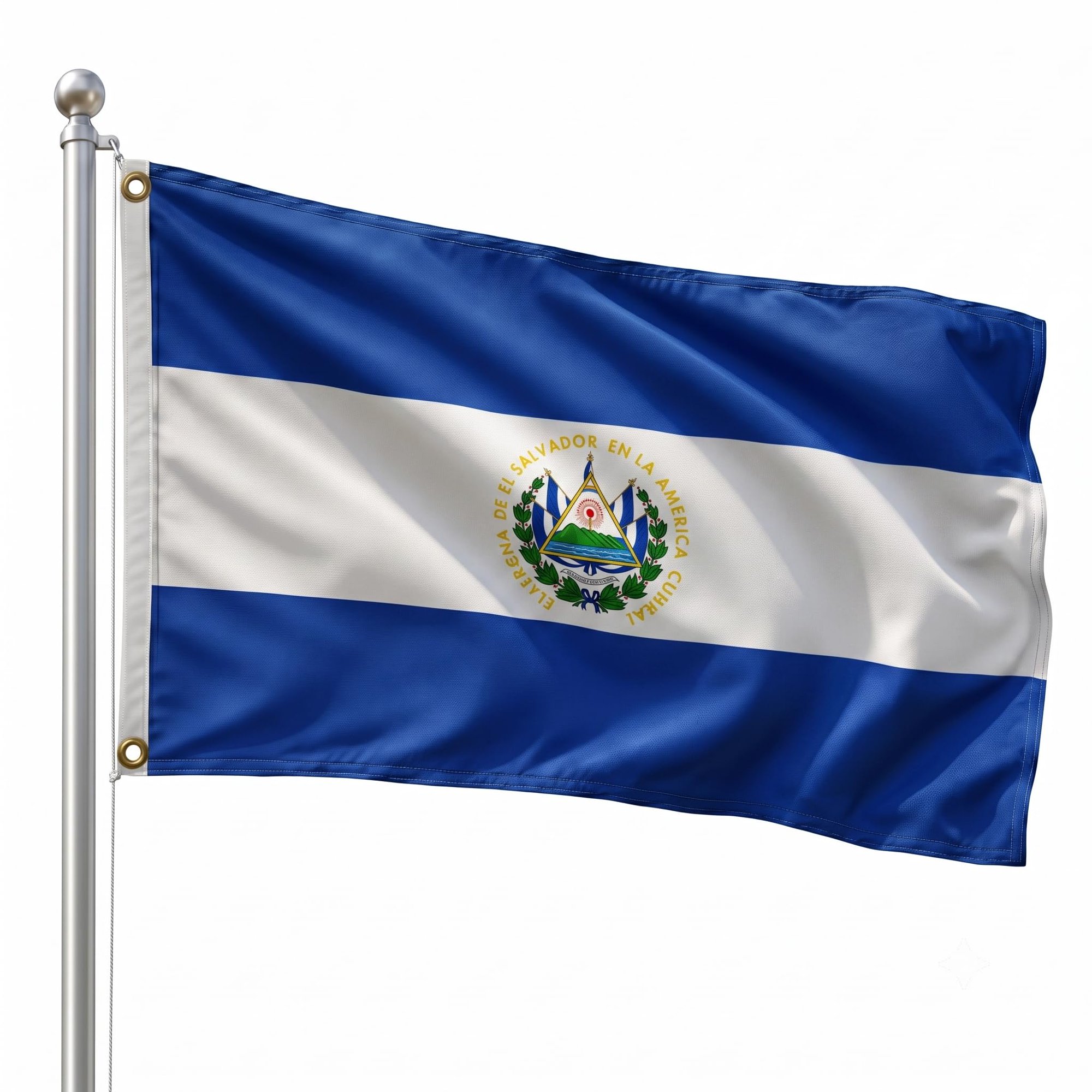 DMSE El Salvador National Flag, 3ft x 5ft - Fade-Resistant Outdoor & Indoor Flag - Quad-Stitched Fly End & Heavy-Duty Brass Grommets (3ft x 5ft)