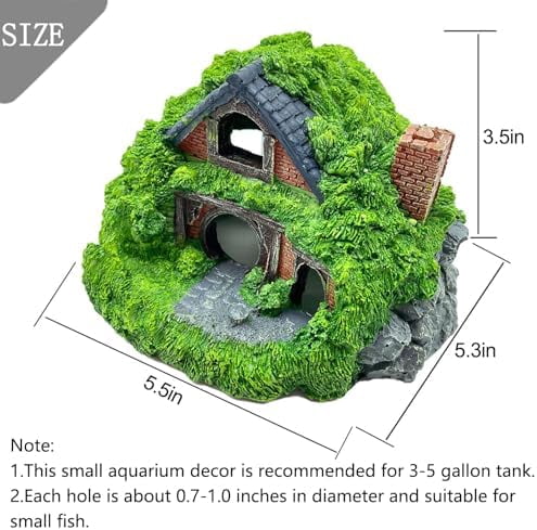 Fish Tank Hobbit Decorations,Resin Small Fish Cave Hideout House,Aquarium Decor Hide Hole Shelter Hut Ornaments Mini Garden Decorating Accessories