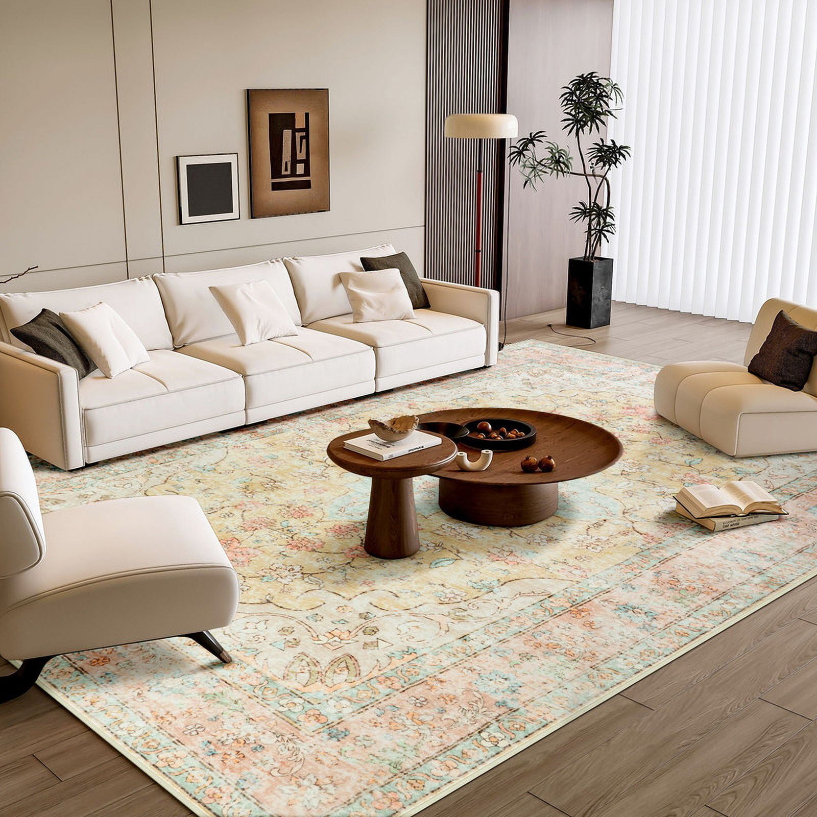 Junovo Boho Area Rugs Vintage Boho Carpet Non-slip Floor Rug for Living Room,6'x9',Orange