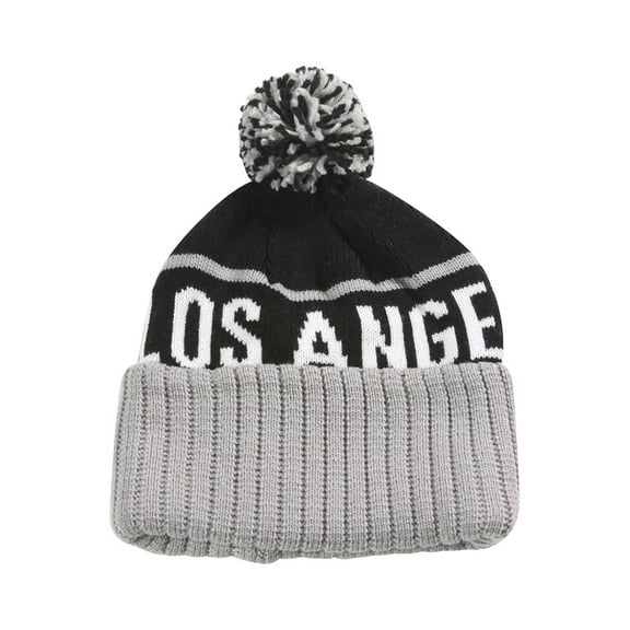 City Caps Cuffed 2-Tone Beanie w/ Pom - Los Angeles - Black/Grey