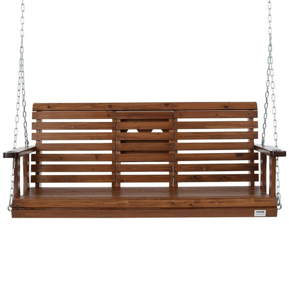 Outdoor Wooden Porch Swing 5FT, Heavy Duty Swing Bench for Patio & Garden, 880 lbs Load Capacity, Hanging Chains Included, Brown