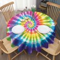 thumbnail image 3 of Rainbow Tie Dye Mandala Pattern Round Tablecloth 60"x60",Wrinkle Wipeable Table Cloth for Kitchen Dining Room Picnic Patio Party, 3 of 6