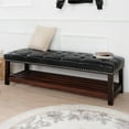 thumbnail image 6 of Bedroom & Entryway Upholstered Wooden Base Bench - Comfortable Seat With Full Sponge Filling. Construction Solid Wood Frame And Birch Legs. Soft Pu Material. 61.77"w X 19.84"d 18.08"h. Black Bench., 6 of 7