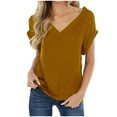 thumbnail image 1 of Hauts pour Femmes Manches Courtes Mode T-shirt Ample Col Rond Couleur Unie, 1 of 1