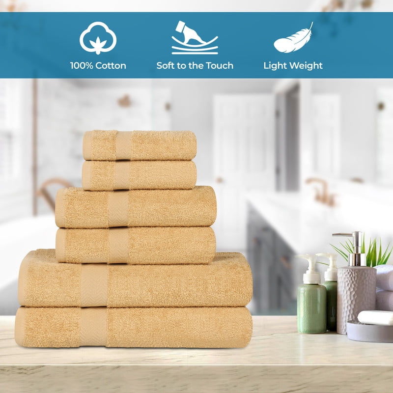 Superior Franklin 6-Piece Cotton Towel Set, Super Soft Quick Dry Fade Resistant Towels, Gold