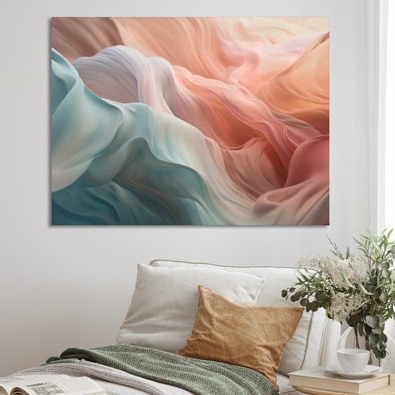 DESIGN ART Designart "Orange Blue Dancing Colors Ii" Minimalism Canvas Wall Art 44 in. wide x 34 in. high