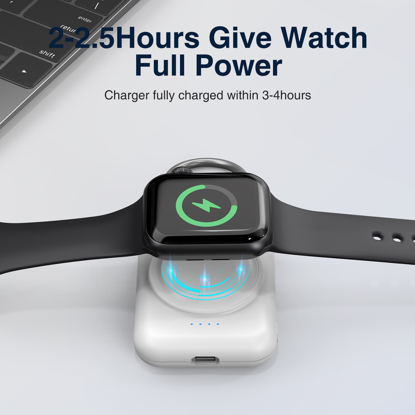 1800mAh Portable Wireless Charger for Apple Smartwatch  Compatible With Apple Smartwatch Series 9/8/7/SE/6/5/4/3/2/Ultra USB Type C Magnetic Charging Dock with Quick-Charging Watch Wireless charger