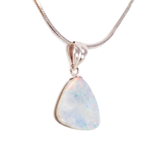 TWINKLE CLOUDS STERLING SILVER NATURAL AUSTRALIAN WHITE OPAL NECKLACE