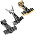 thumbnail image 3 of Stainless Steel Knot Wolf Thor Hammer Pendant Necklace for Men, 22" Chain, Silver Black, 3 of 4