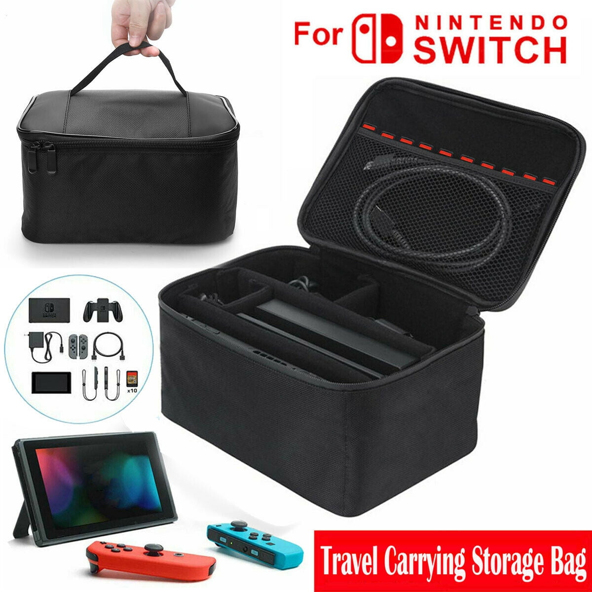 Black Multifunctional Travel Carrying Case Bag for Nintendo Switch