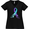 thumbnail image 3 of Inktastic Suicide Prevention Ribbon with Blue and Purple Hearts Women's Plus Size V-Neck T-Shirt, 3 of 5