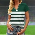 thumbnail image 3 of Tops for Women Short Sleeve V-Neck Color Block Button Blouses for Women 2025 Trendy T Shirt Green M, 3 of 5