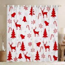 Manfei Red Reindeer Print Black Out Curtains for Kids, Cartoon Christmas Tree Curtains Pack of 2 (42x63 Each), Winter Snowflake Bedroom Curtains, Curtains and Drapes Decor