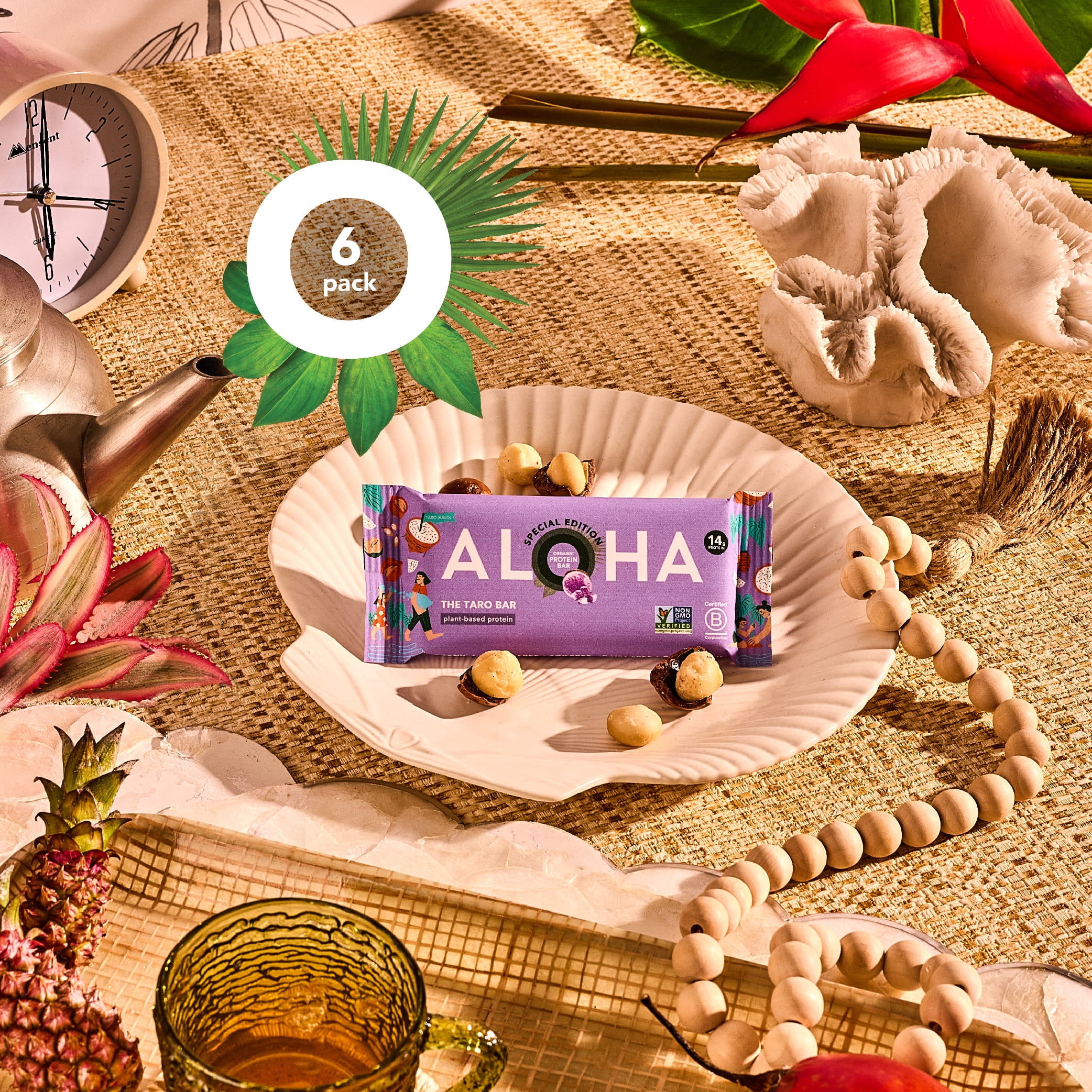 ALOHA, Organic Plant Based Protein Bars, The Taro Bar, 14g Protein (Pack of 6)
