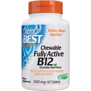 Doctor's Best Chewable Fully Active B12 Chocolate Mint Flavor, Memory, Mood, Circulation & Well-Being, 1,000mcg, 60 Tablets