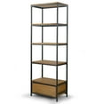 thumbnail image 3 of Amy Brown Pine Wood Display Shelf Etagere Metal Frame Bookcase with Drawer, 3 of 5