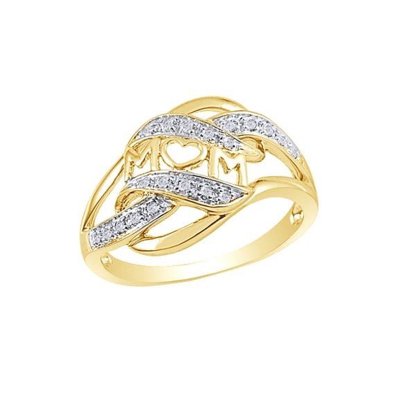 AFFY White Natural Diamond Mom Fashion Ring In 10k Yellow Gold (0.1 Cttw)