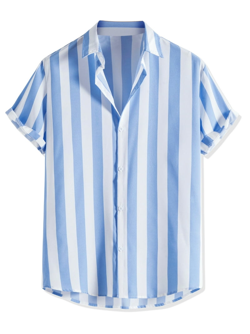 blue dress for baby girl Slim Fit Blue and White Striped Dress Shirt main image 1